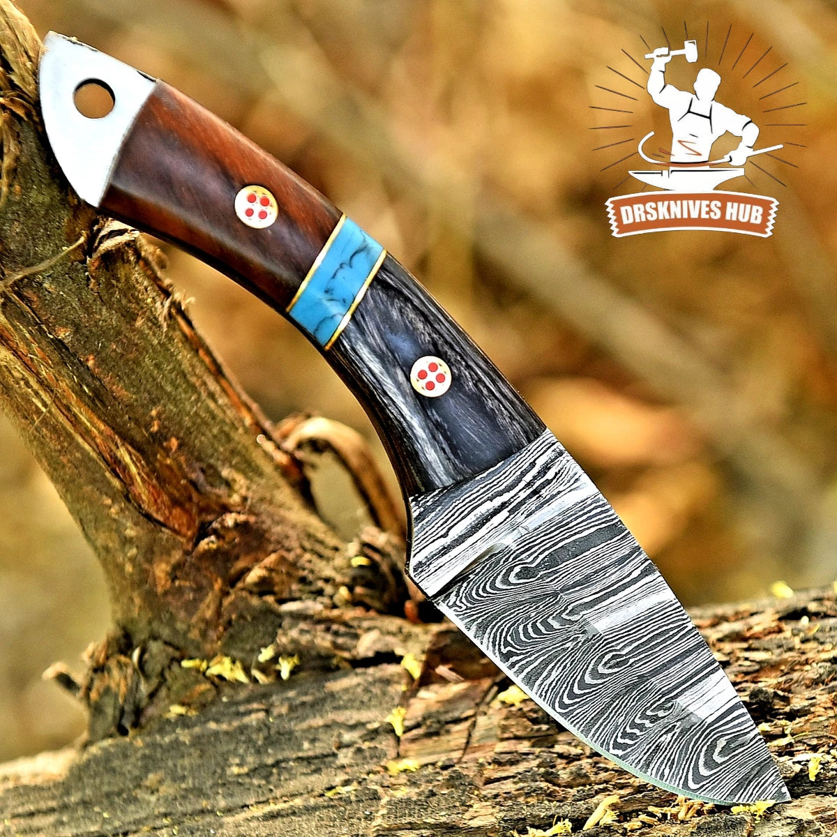 Damascus Skinner Knife 7" – 512 Layer Twist Pattern with Sheath | DRSKNIVES HUB