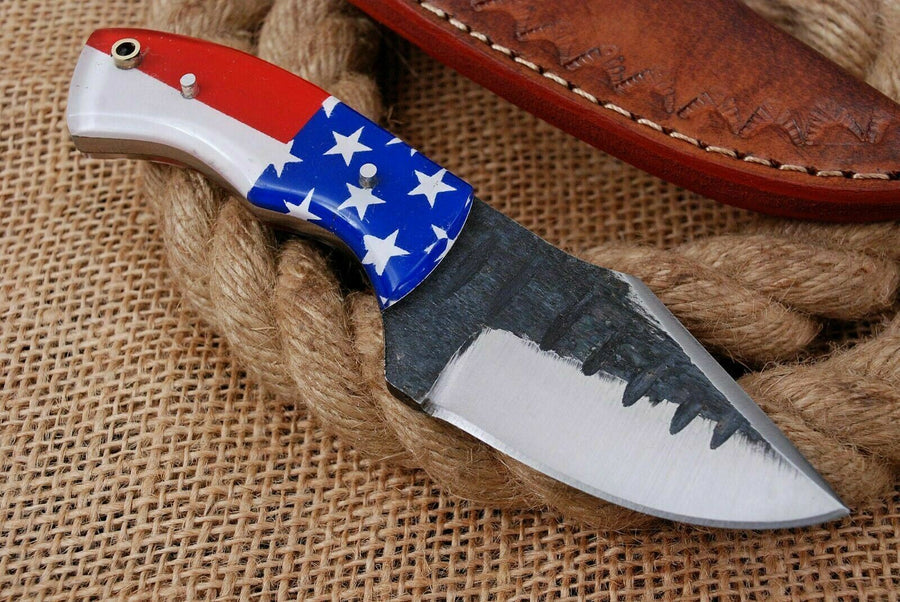 Handmade High Carbon Mini Skinner Knife With American Themed Flag Resin Handle