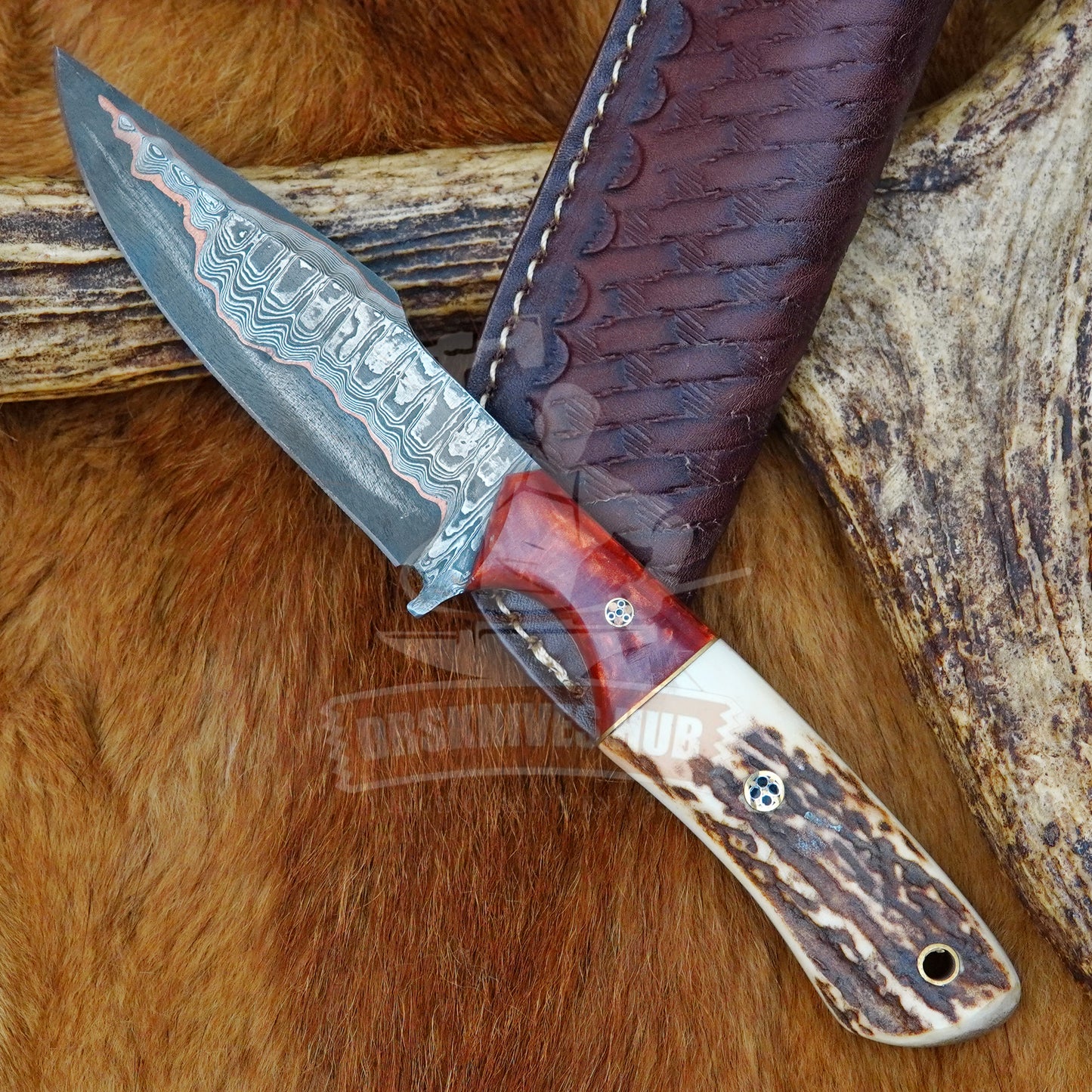 9 inch handmade hunting knife with leather sheath outdoor camping knife