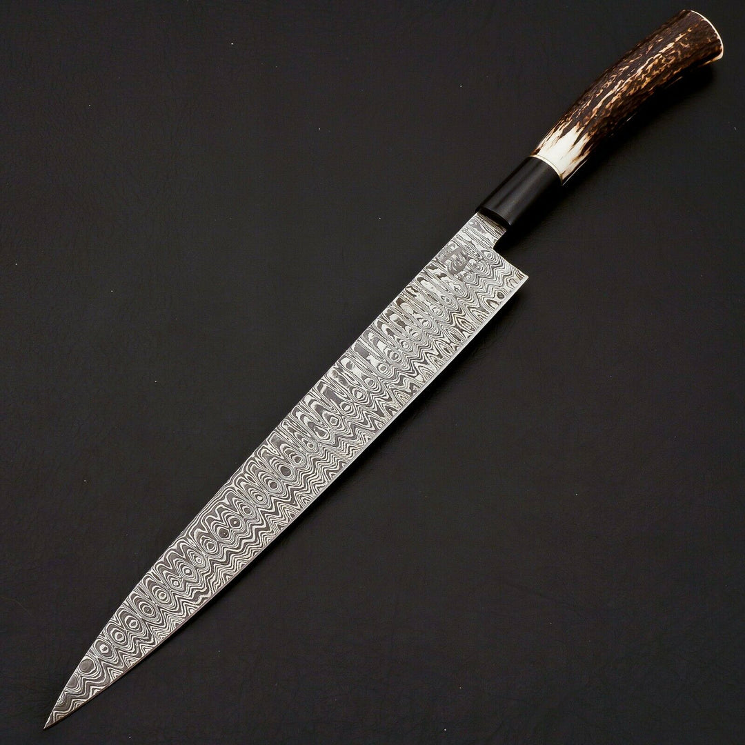 17.5 inches Overall Hand Forged Damascus Steel Chef Knife Antler Horn Handle