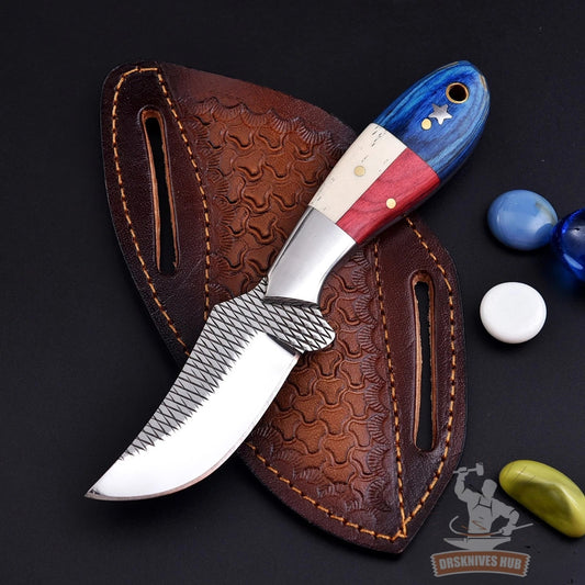 Handmade Rasp Steel Cowboy Knife – Texas Flag Camel Bone Handle | Leather Sheath