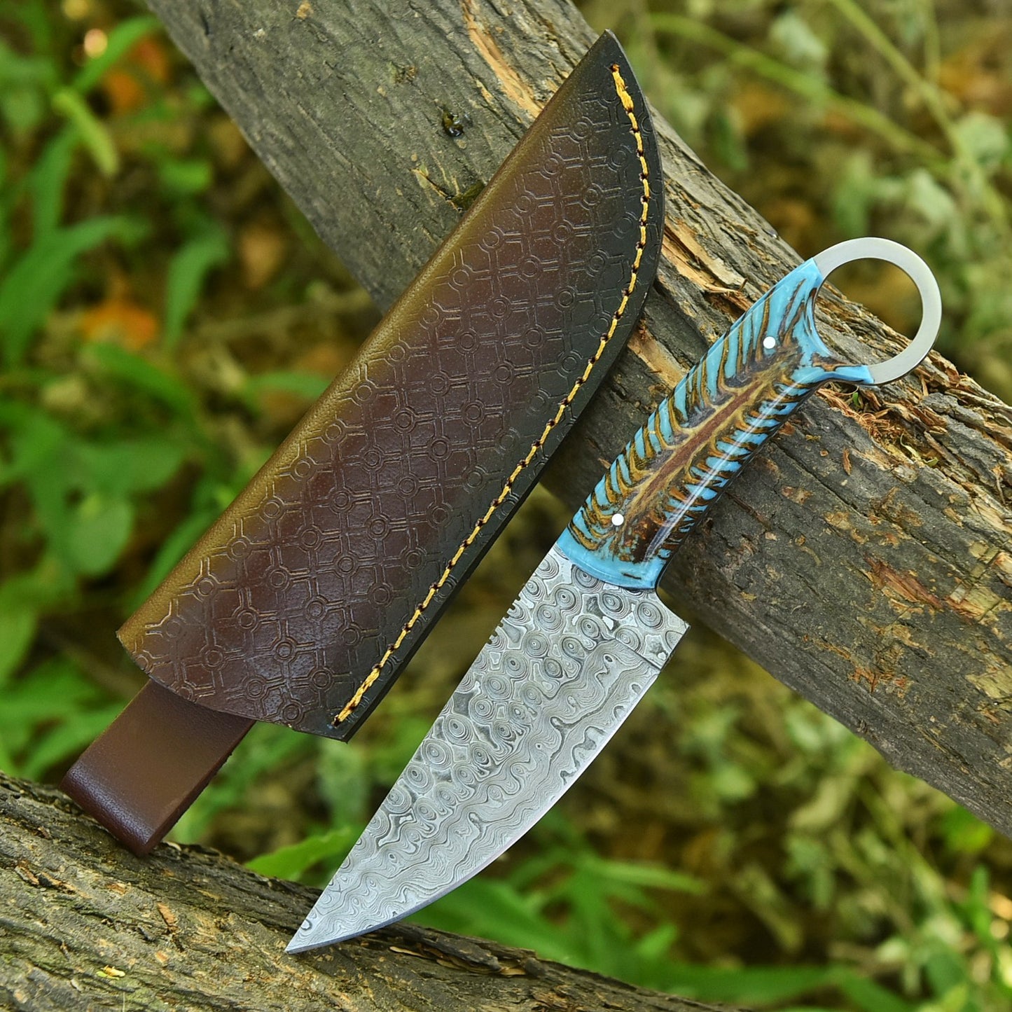 Rancher's Belt Knife – Damascus EDC with Pine Cone Handle | DRSKNIVES HUB