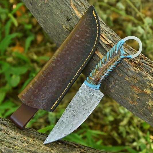 Rancher's Belt Knife – Damascus EDC with Pine Cone Handle | DRSKNIVES HUB