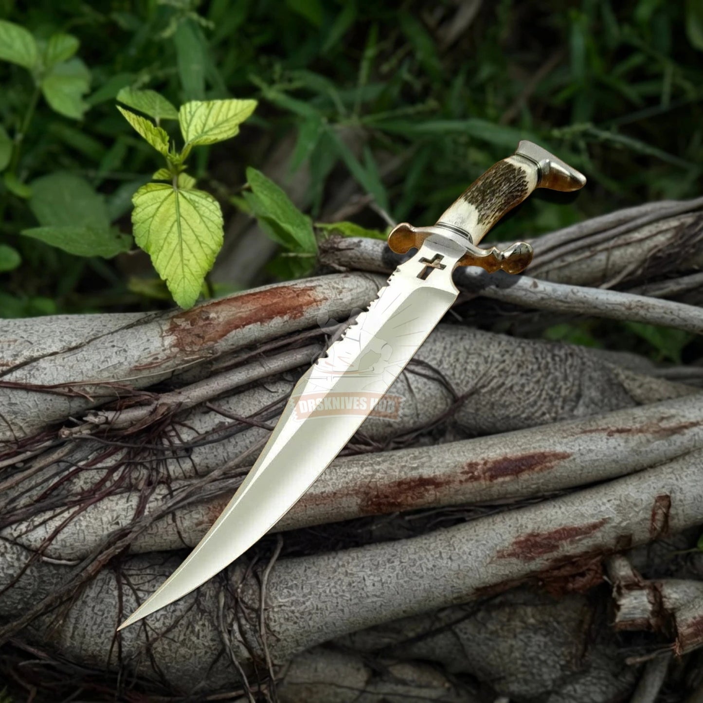 Hand- Crafted Stainless Steel Bowie Knife Antler Handle