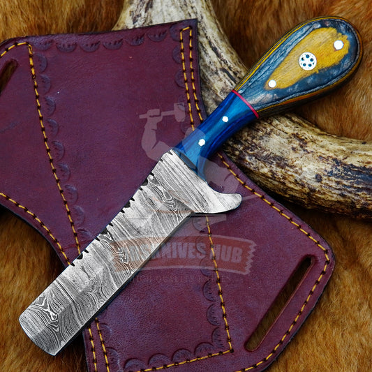 Hand Forged Ranch Knife With Leather Sheath Cover and Wood Handle
