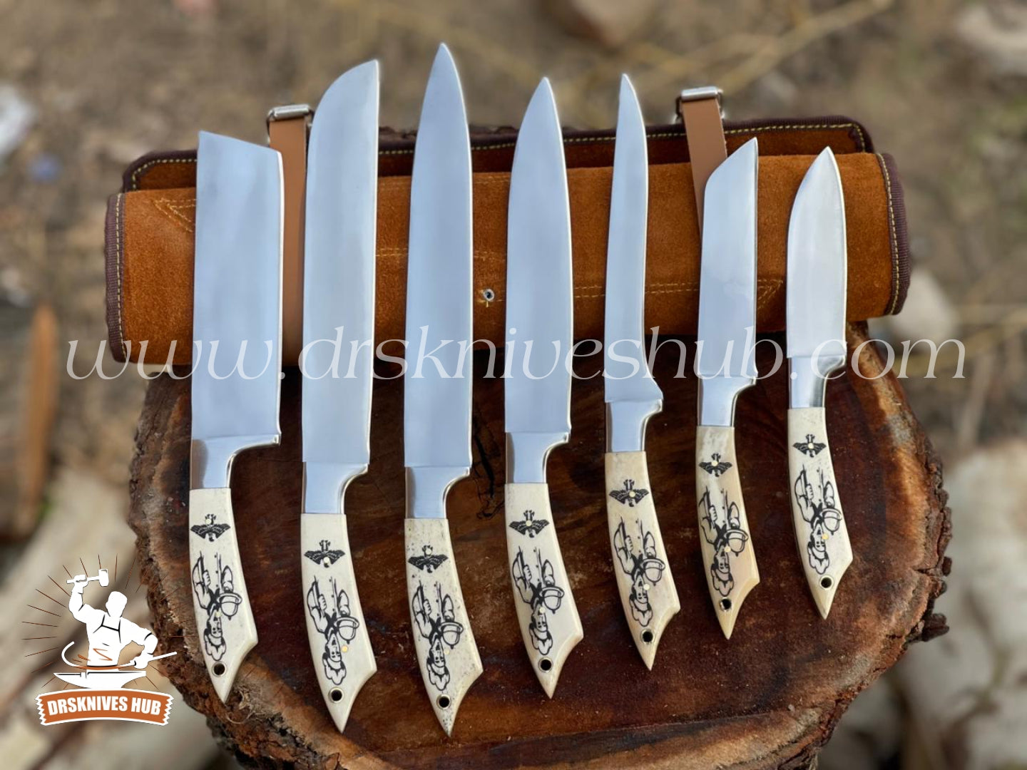 Chef Set Custom Handmade Stainless Steel Camel Bone Handle Kitchen Set || Drs Knives Hub