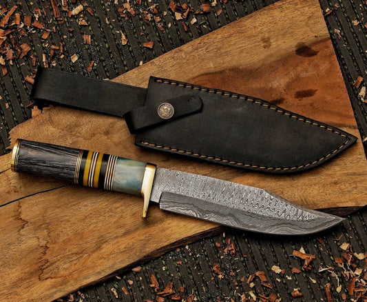 Handmade Damascus Steel Blade Outdoor, Hunting, Camping knife Fixed Blade With Leather Sheath Cover