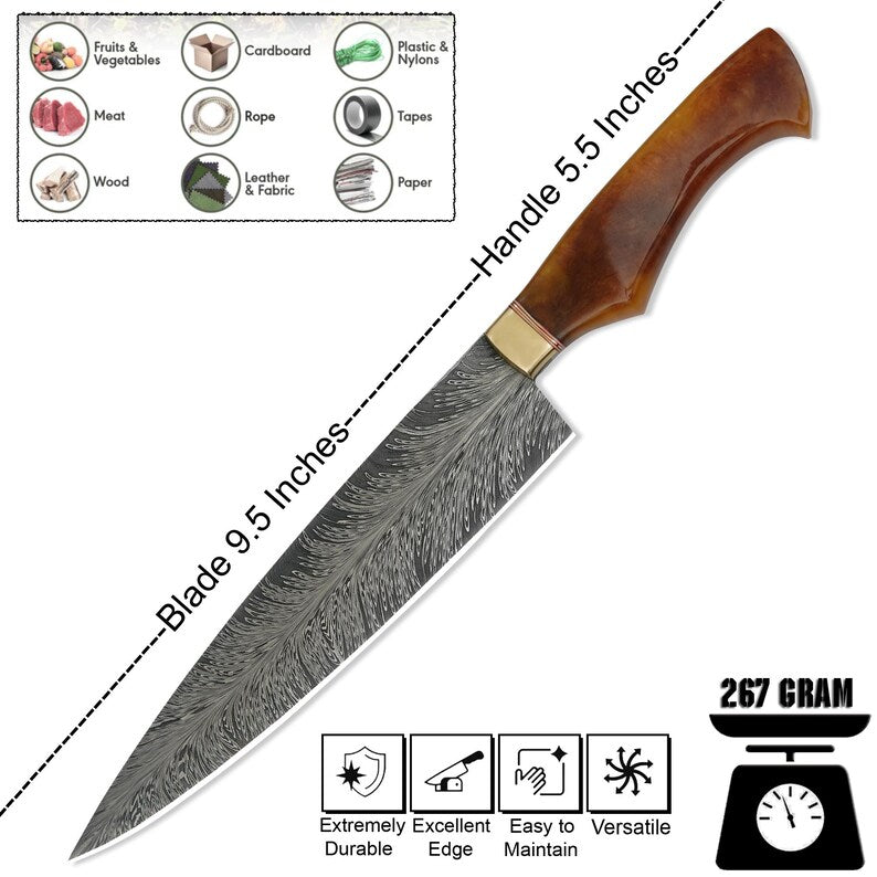Handmade Damascus Steel Blade Kitchen Knife Resin Handle | DRSKNIVES HUB