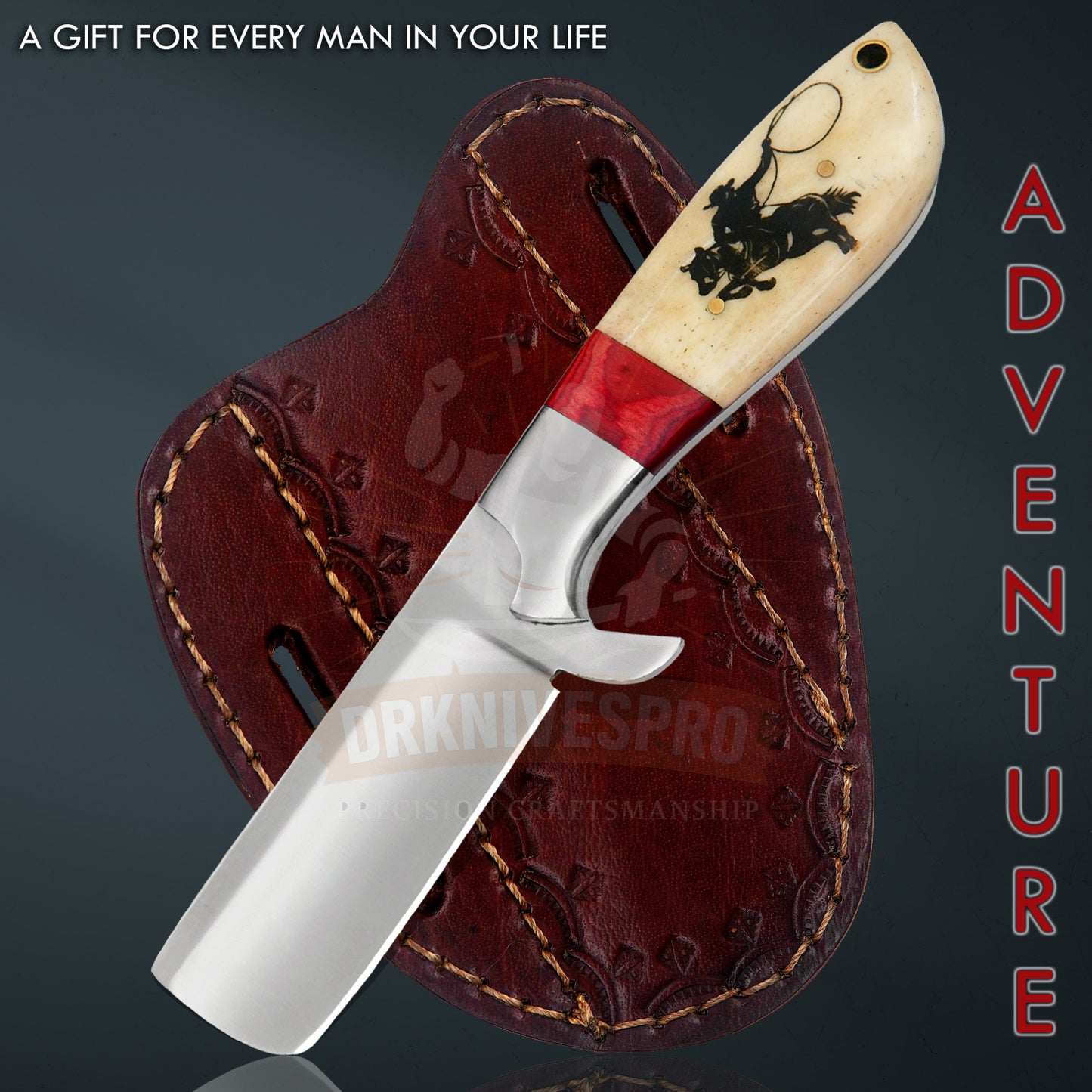 J2 Steel Cowboy Bull Cutter Knife With Leather Sheath | DRSKNIVES HUB