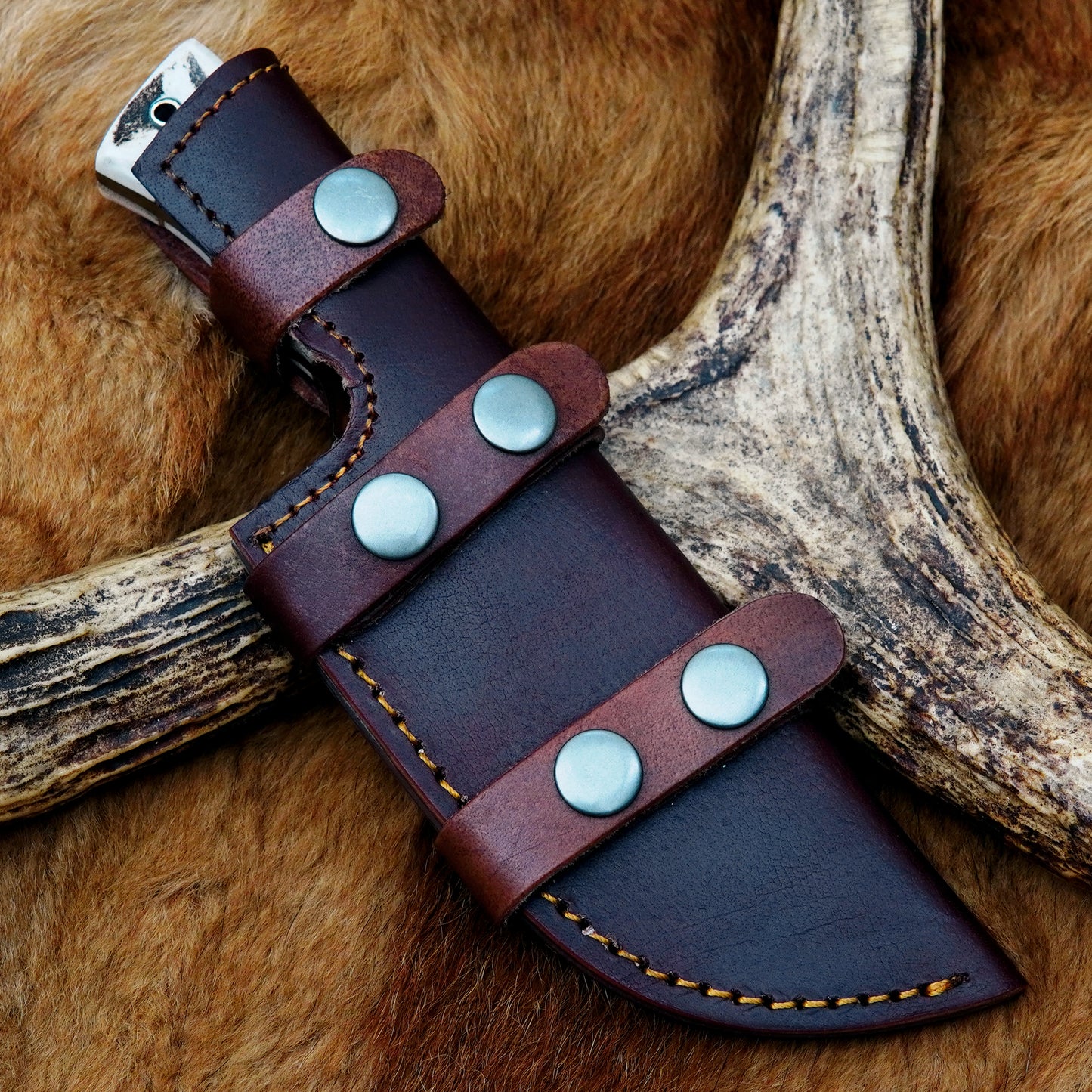 7” Fixed Blade Hunting Skinning knife with Stag Handle & Leather Sheath – Artisan Gift