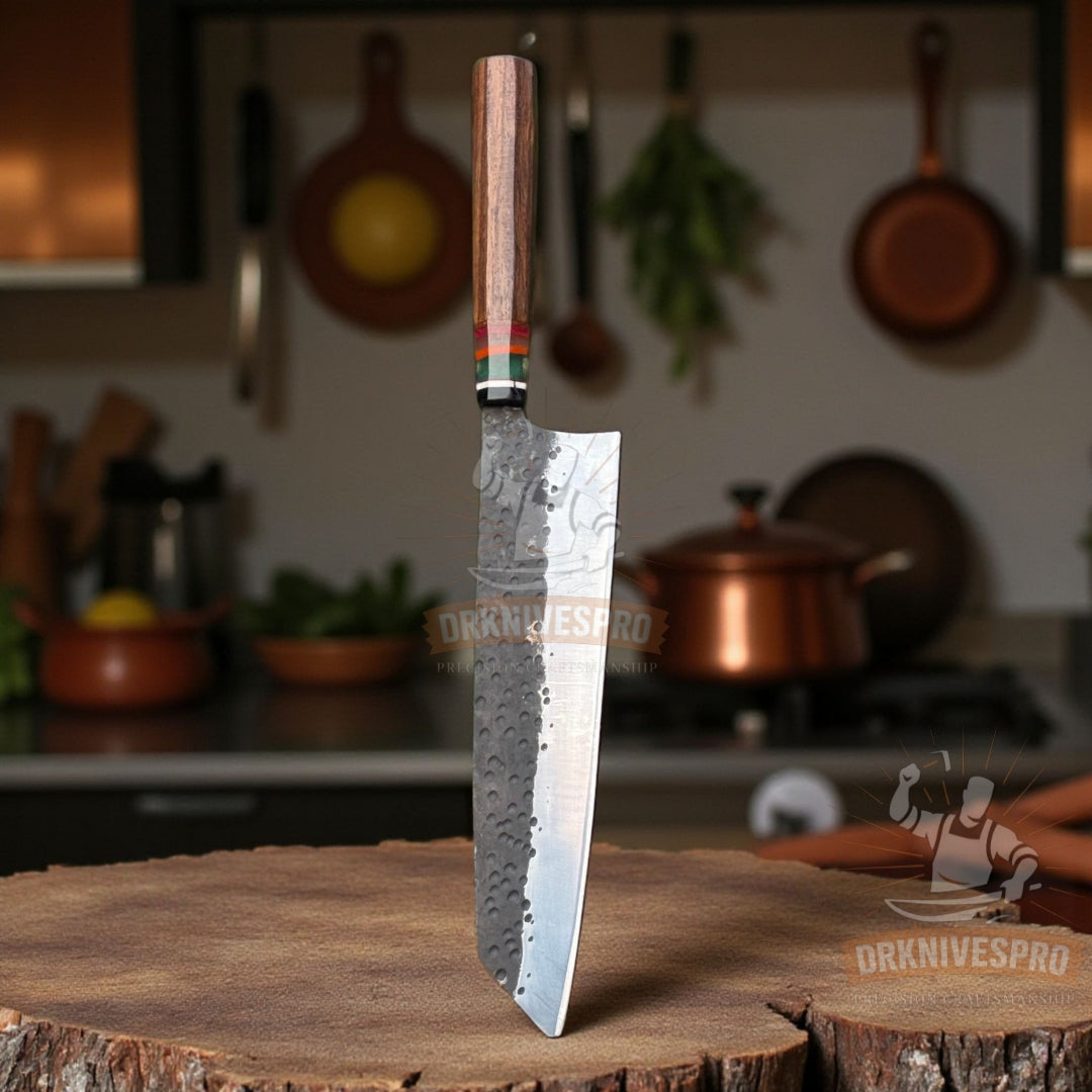 Chef Knife with Wood Handle and Leather Sheath Cover | DRSKNIVES HUB