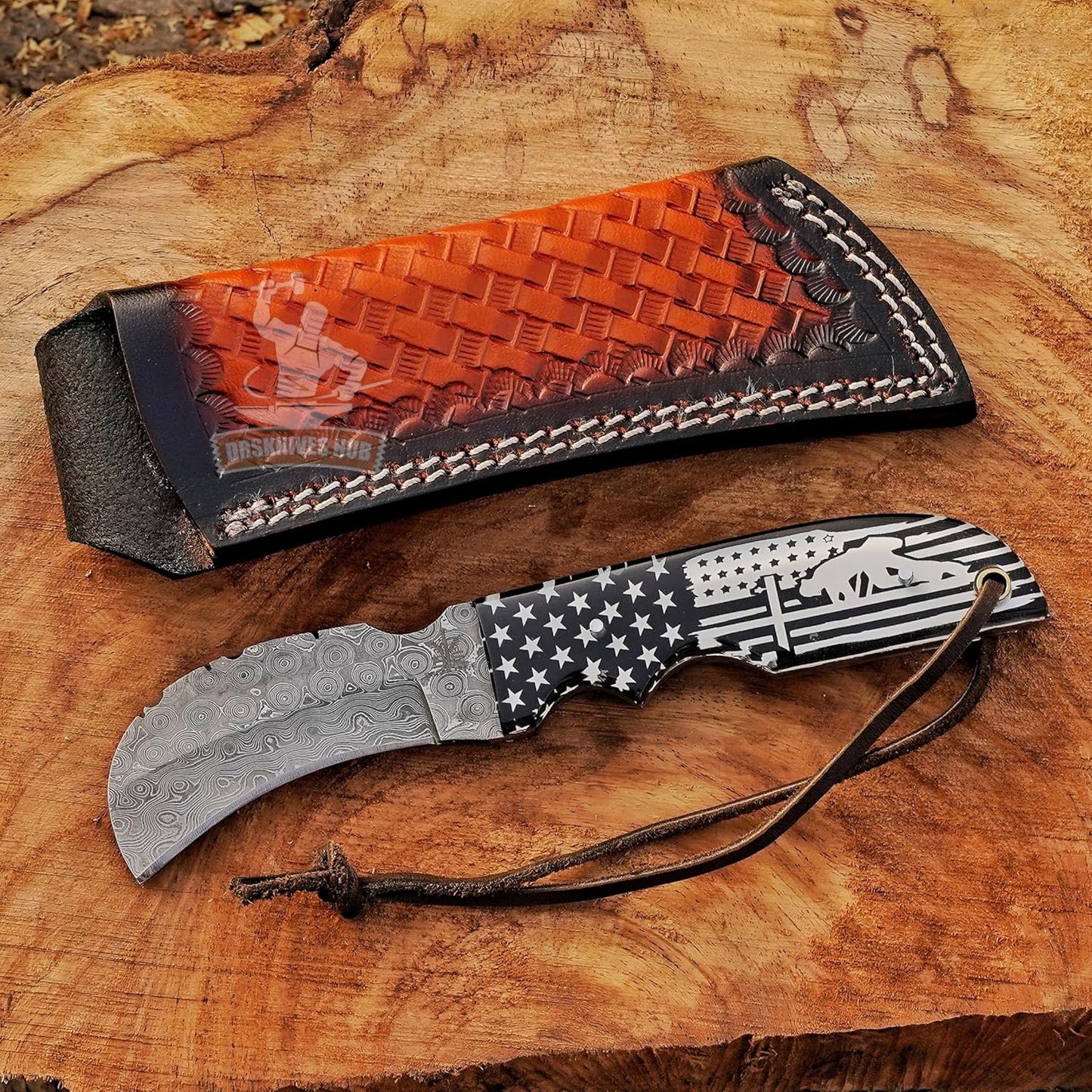 Handmade 1095 Steel Lineman’s Hawkbill knife with Leather sheath