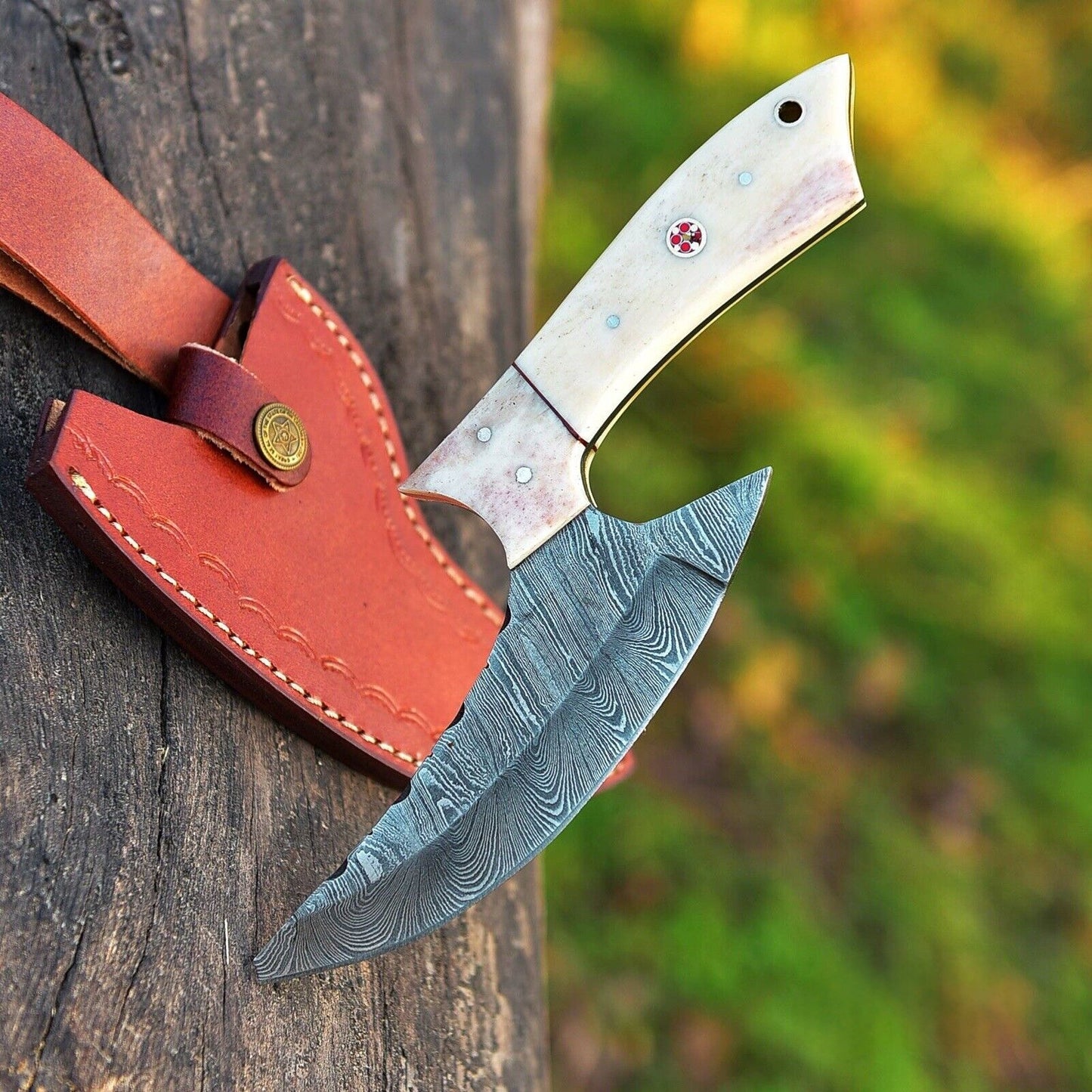 Full Tang Handmade Damascus Steel Ulu knife With Leather Sheath Cover