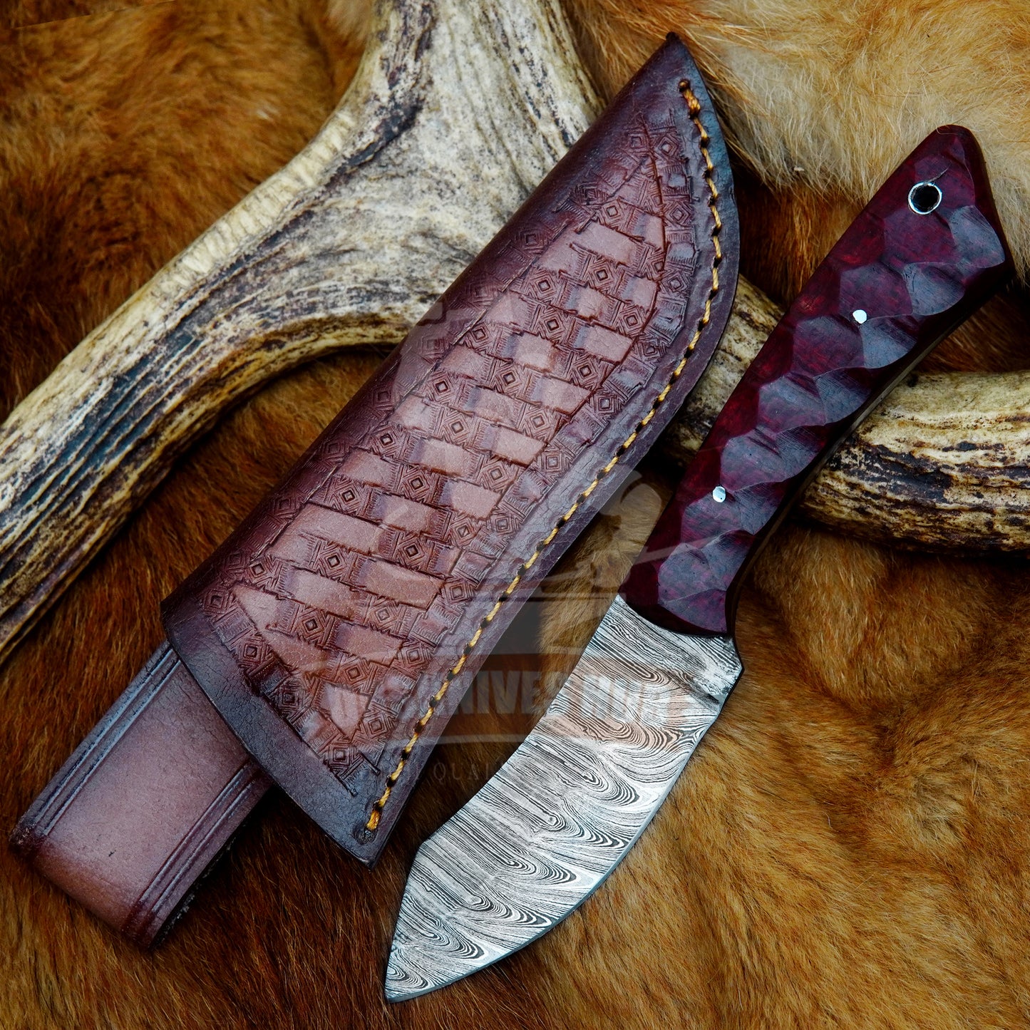 Carbon Steel Cowboy 7” Inch Fixed Blade Skinning Knife Wood Handle With Leather Sheath