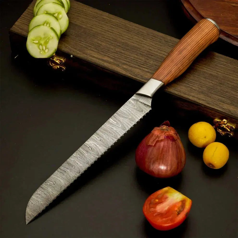 Damascus steel chef knife set with leather storage roll