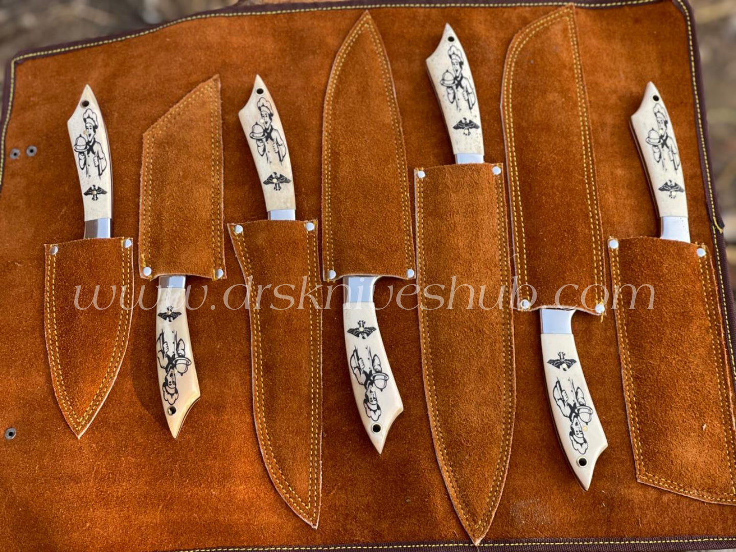 Chef Set Custom Handmade Stainless Steel Camel Bone Handle Kitchen Set || Drs Knives Hub