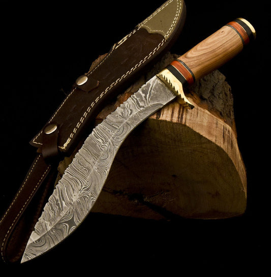 Kukri Knife With Leather Sheath Hand Forged Damascus Steel Blade Kukri Knife With Leather Sheath Cover