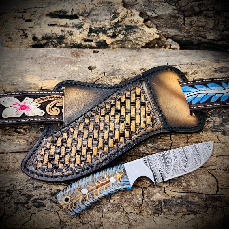 HANDMADE DAMASCUS STEEL COWBOY SKINNER KNIFE RESIN HANDLE|| DRS KNIVES HUB