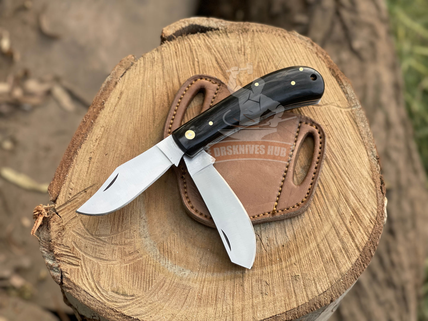 Dual Blade Trapper Knife with Buffalo Horn Handle | Handmade Folding Knife