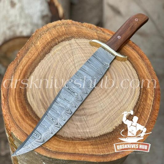 Rose Wood Handle Damascus Steel Blade Custom Handmade Hunting Bowie Bowie Camping knife