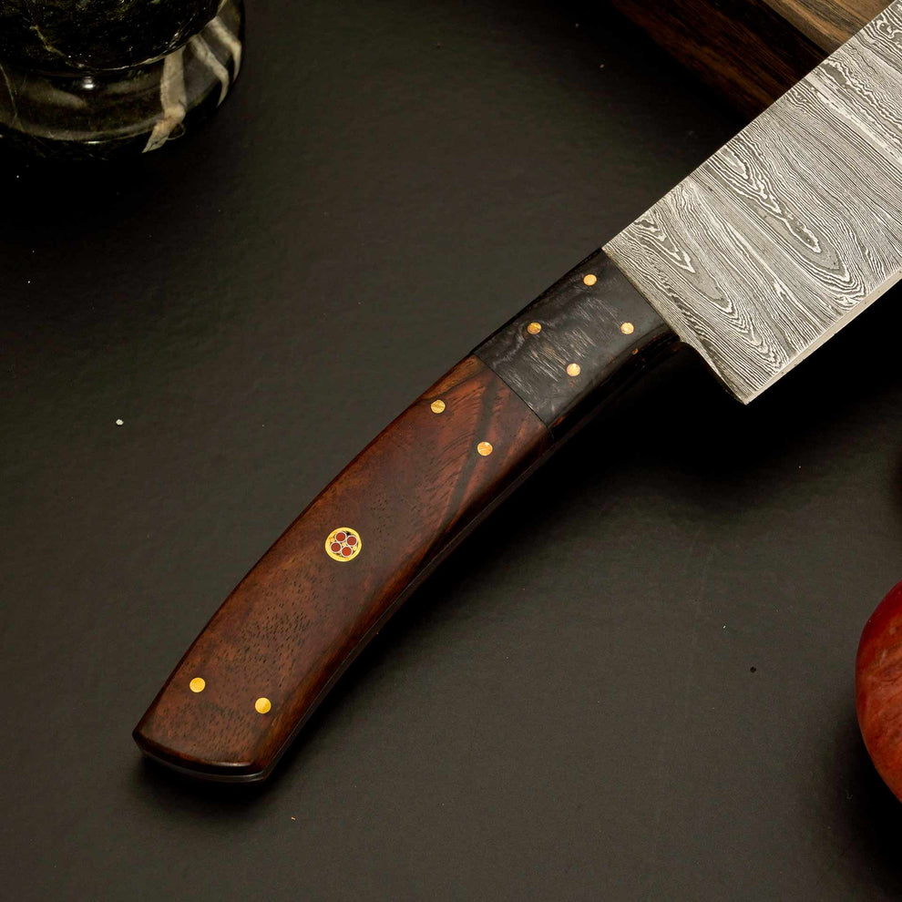 12″ Elegant Damascus Chef Knife with Polished Dark Wood Handle