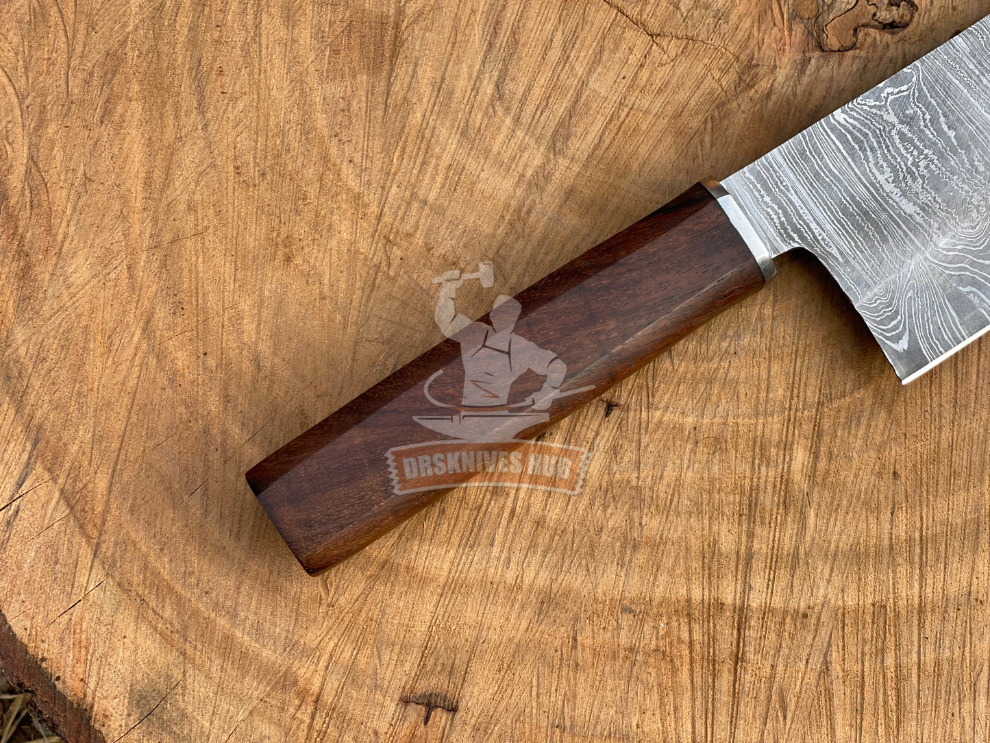 Hand-Forged Damascus Steel Chef's Cleaver BBQ Knife | DRSKNIVES HUB