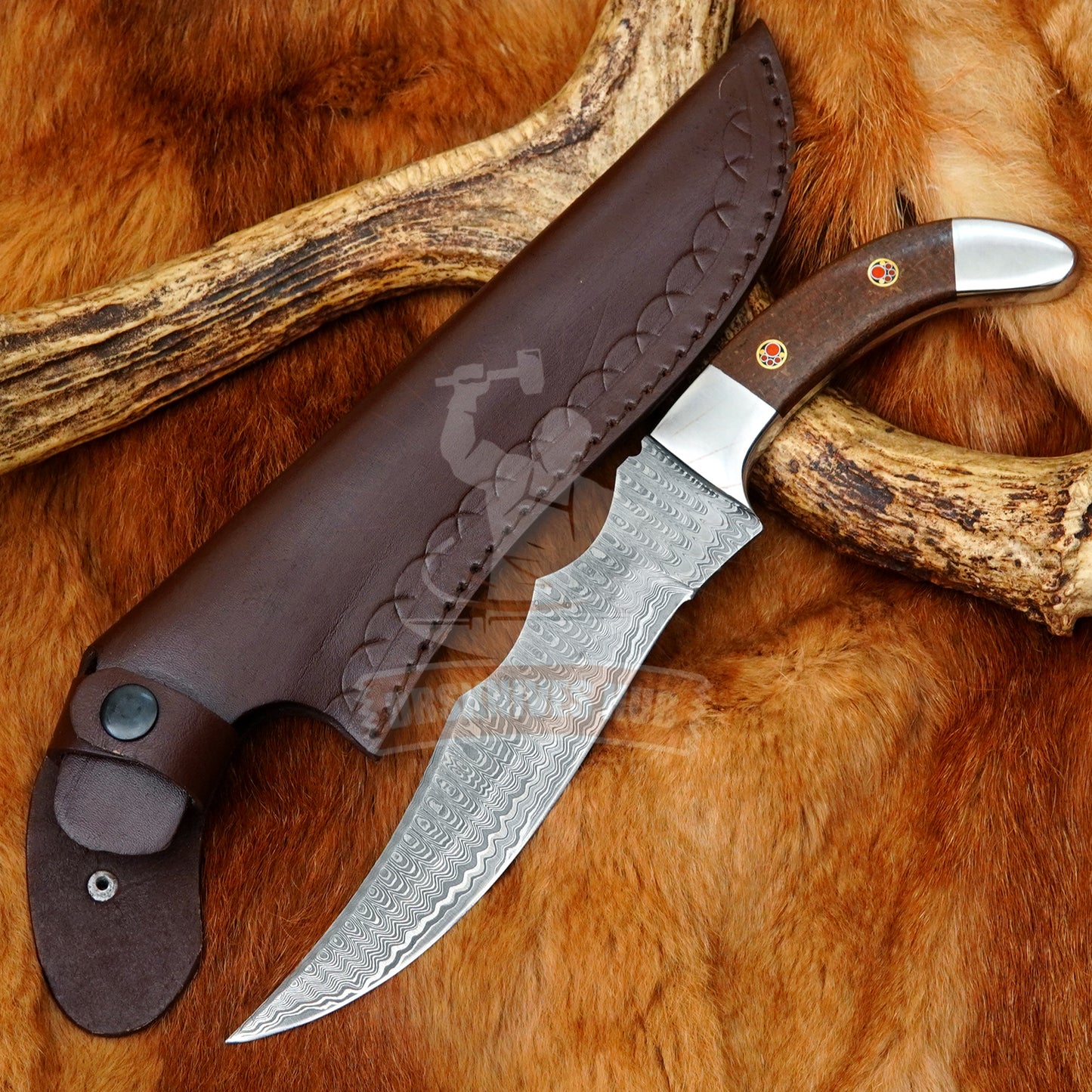 Damascus Bowie Knife 12" – Micarta Handle with Leather Sheath | DRSKNIVES HUB