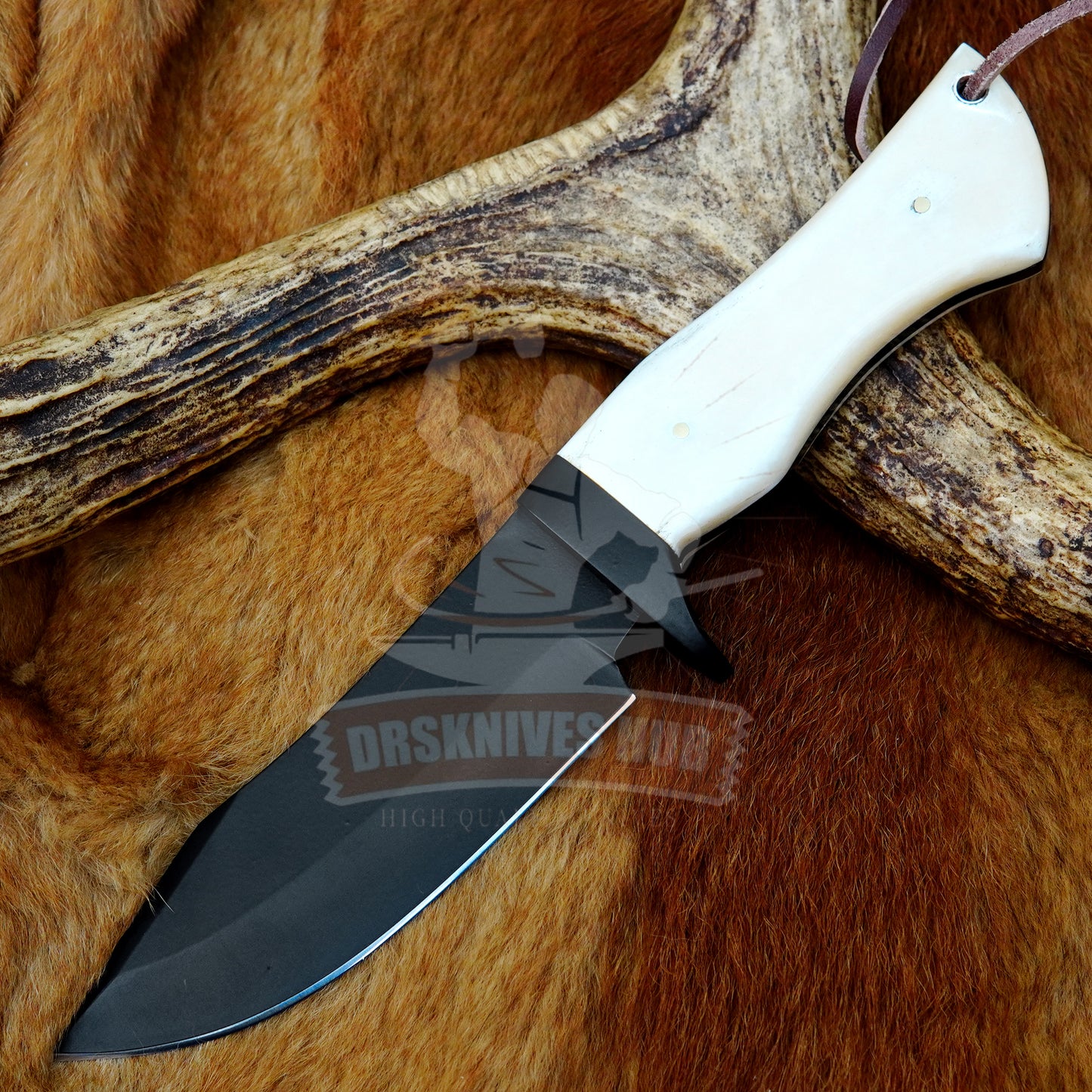 Carbon Steel Hunting Knife 10" – Bone Handle with Leather Sheath | DRSKNIVES HUB