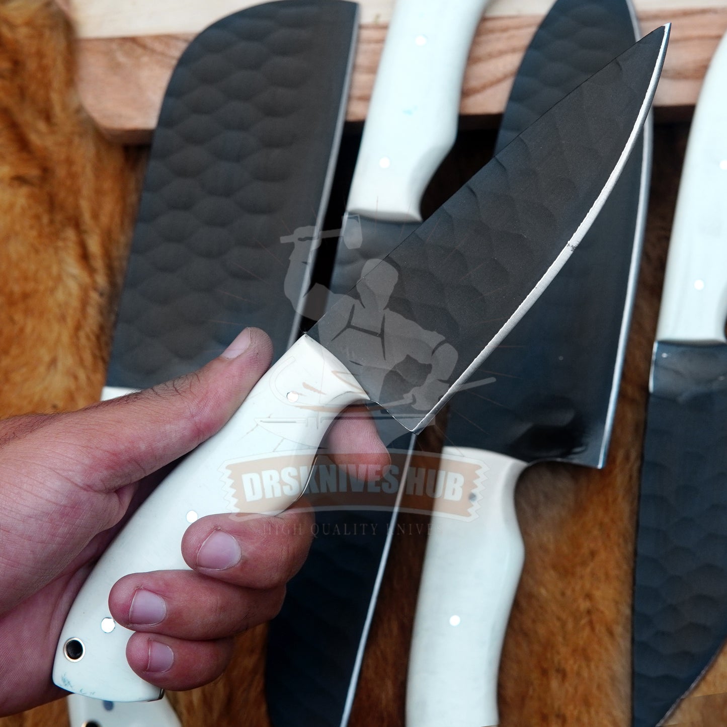 Hand Forged High Carbon Steel Chef Knife Set: Black Blade, Resin Handle, Leather Case | DRSKNIVES HUB