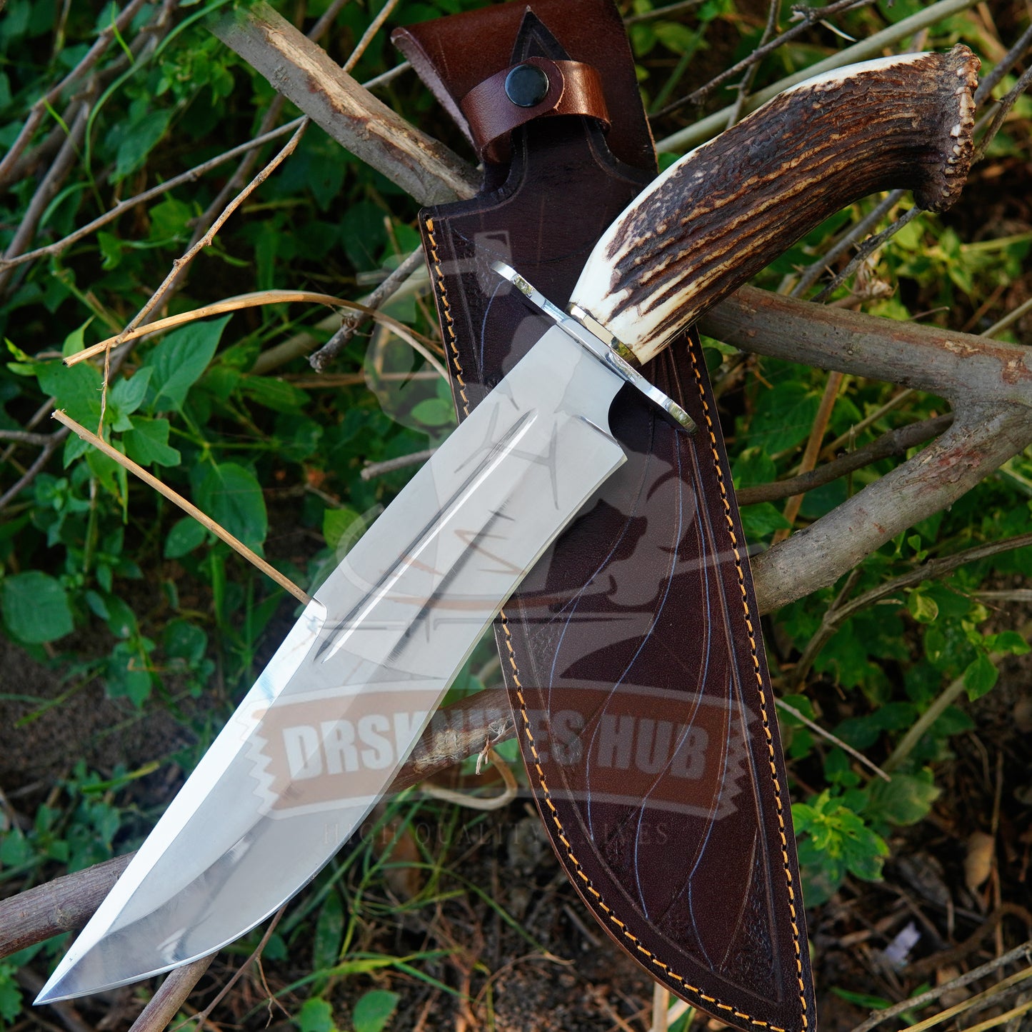 Handmade D2 Steel Gurkha Bowie Knife Antler Handle With Leather Sheath Cover Full Tang Bowie knife | DRSKNIVES HUB