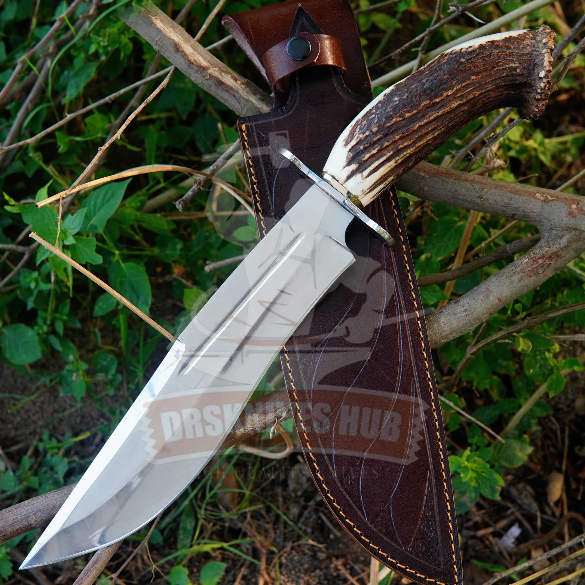 Handmade D2 Steel Gurkha Bowie Knife Antler Handle With Leather Sheath Cover Full Tang Bowie knife | DRSKNIVES HUB