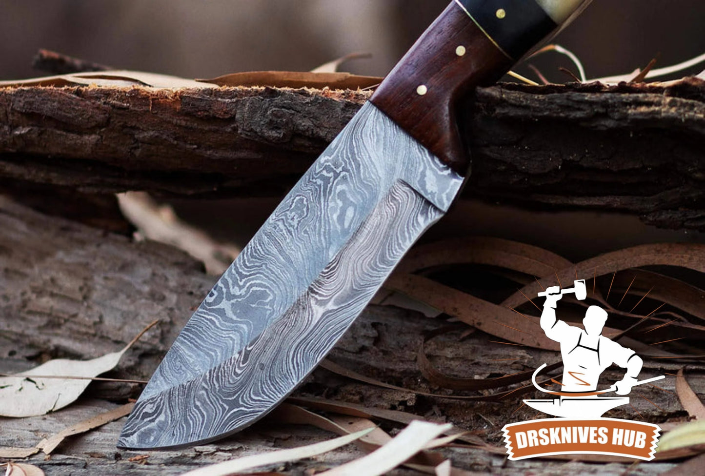 Handmade Damascus Steel Hunting Knife With Leather Sheath