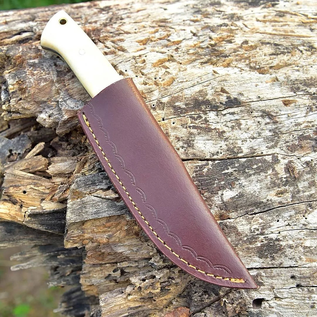 Carbon Steel Fixed Blade  Knife Hunting Tactical Outdoor With Leather Sheath Cover