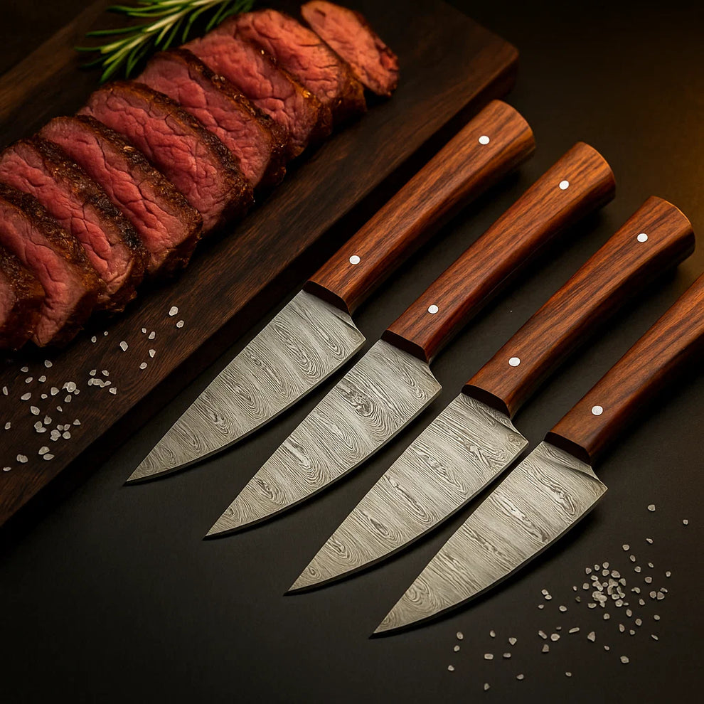 Damascus Steel Steak Knife Set for Fine Dining