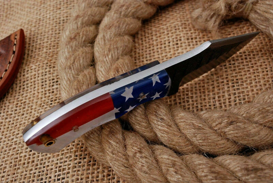 Handmade High Carbon Mini Skinner Knife With American Themed Flag Resin Handle