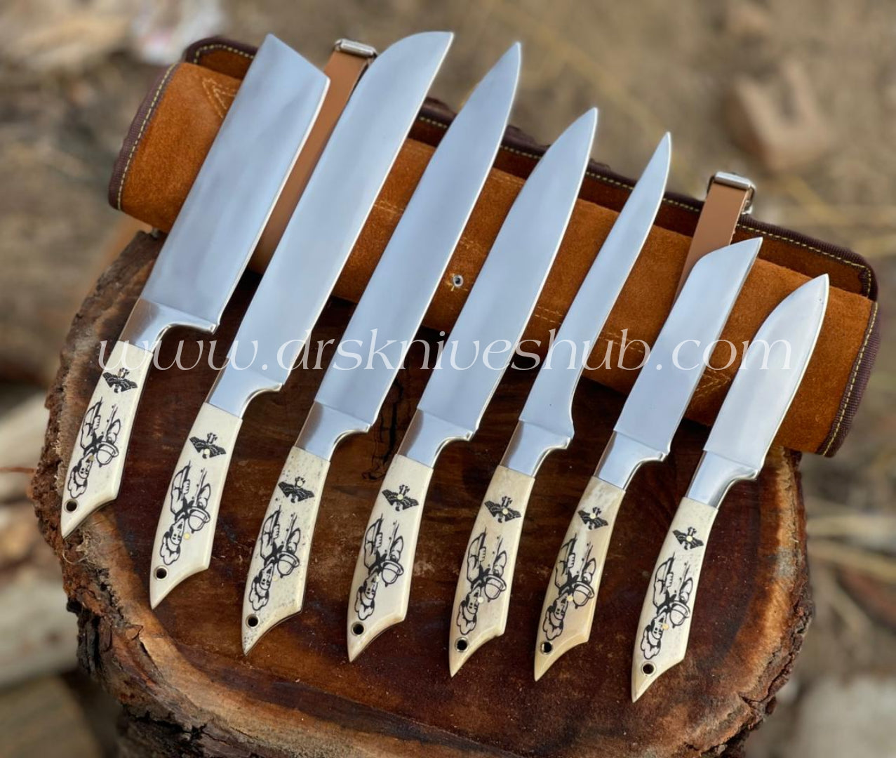 Chef Set Custom Handmade Stainless Steel Camel Bone Handle Kitchen Set || Drs Knives Hub