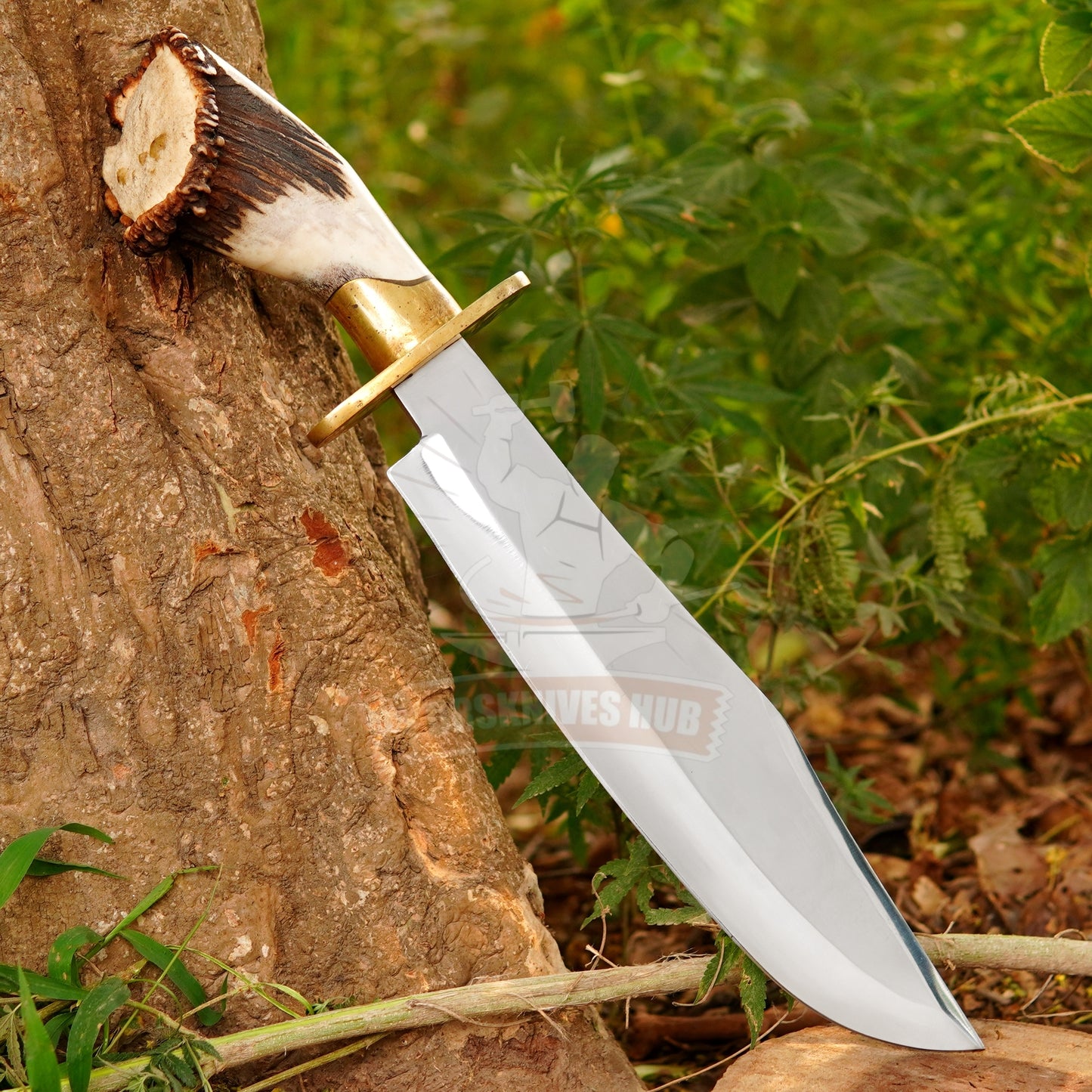 Handmade J2 Steel Bowie Knife 18" with Real Stag Horn Handle | 12" Blade | Premium Leather Sheath | Gift for Him