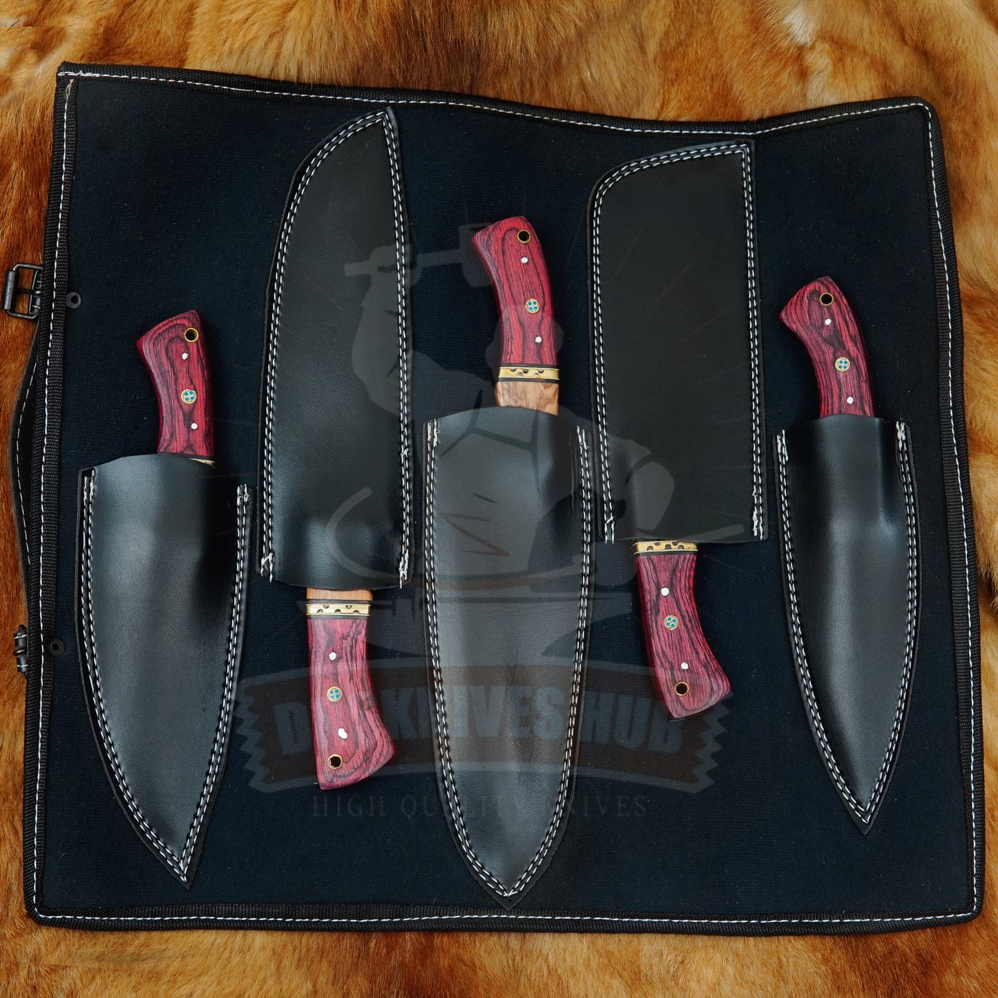 Premium 5-Piece Handmade Damascus Chef Knife Set –  Wood Handles | DRSKNIVES HUB