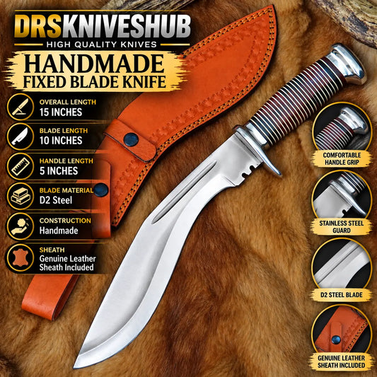 Hand Forged High Carbon Steel Kukri Knife with Leather Sheath | DRSKNIVES HUB DRSKNIVES HUB