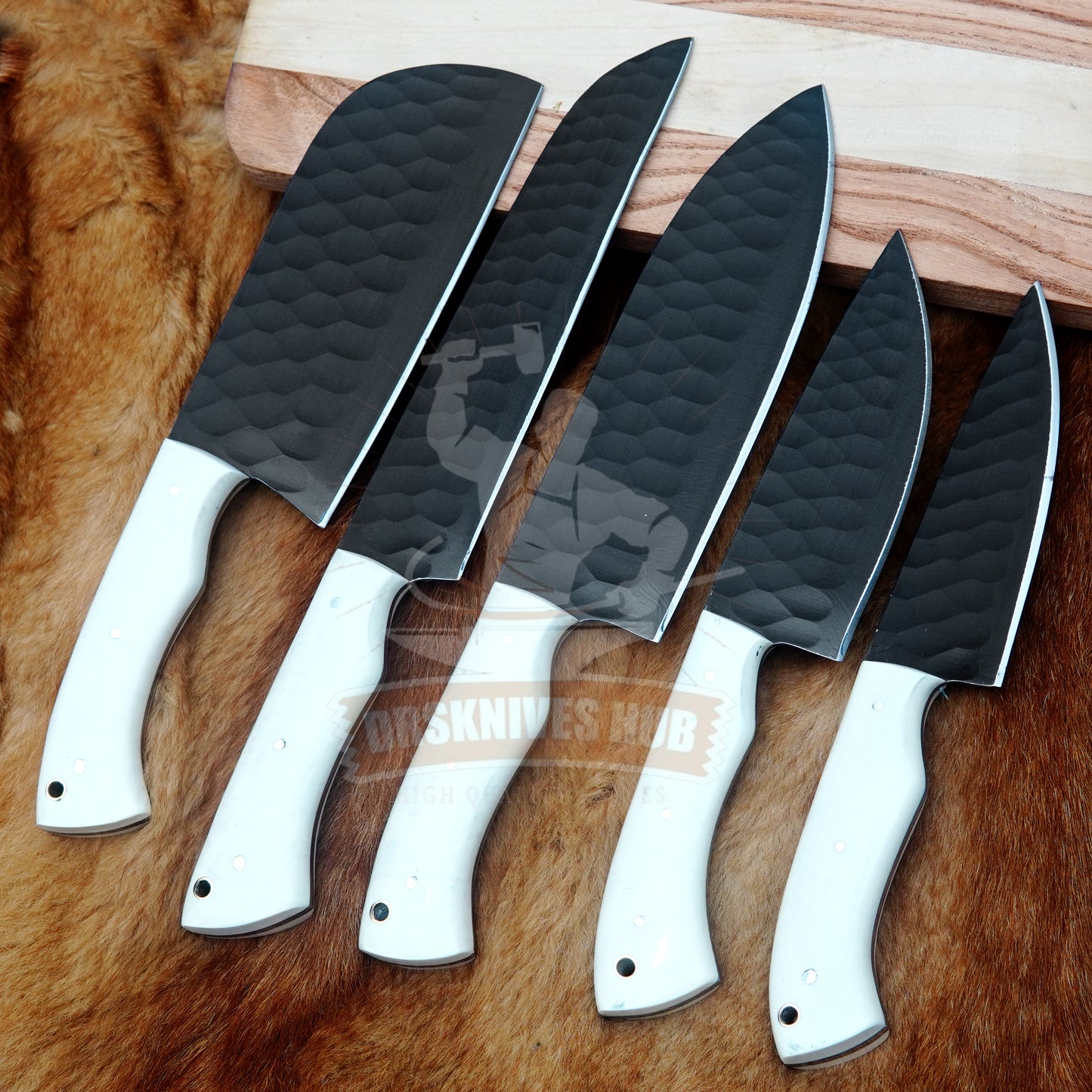 Hand Forged High Carbon Steel Chef Knife Set: Black Blade, Resin Handle, Leather Case | DRSKNIVES HUB