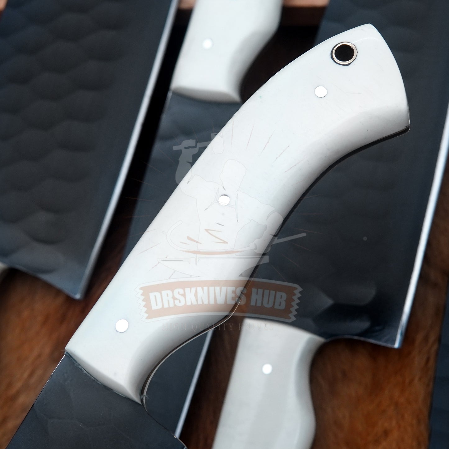 Hand Forged High Carbon Steel Chef Knife Set: Black Blade, Resin Handle, Leather Case | DRSKNIVES HUB