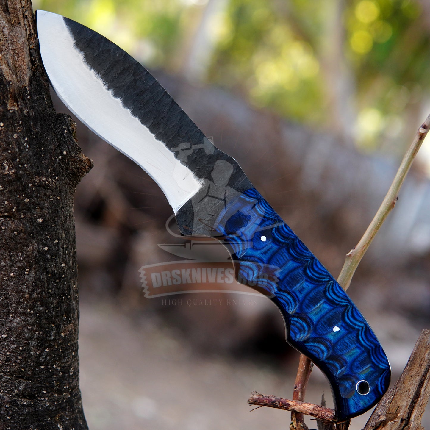 Carbon Steel Hunting Knife 9" – Wood Handle with Leather Sheath | DRSKNIVES HUB