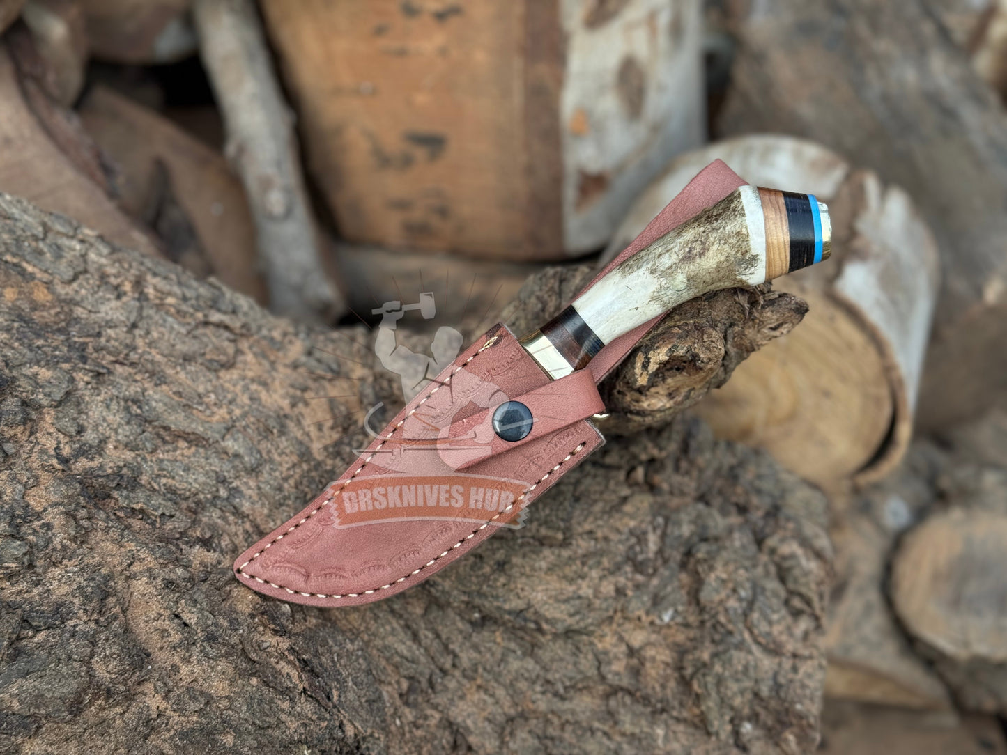 Hand-Forged Damascus Steel Knife – Premium Craftsmanship with Stag & Wood Handle | DRSKNIVES HUB