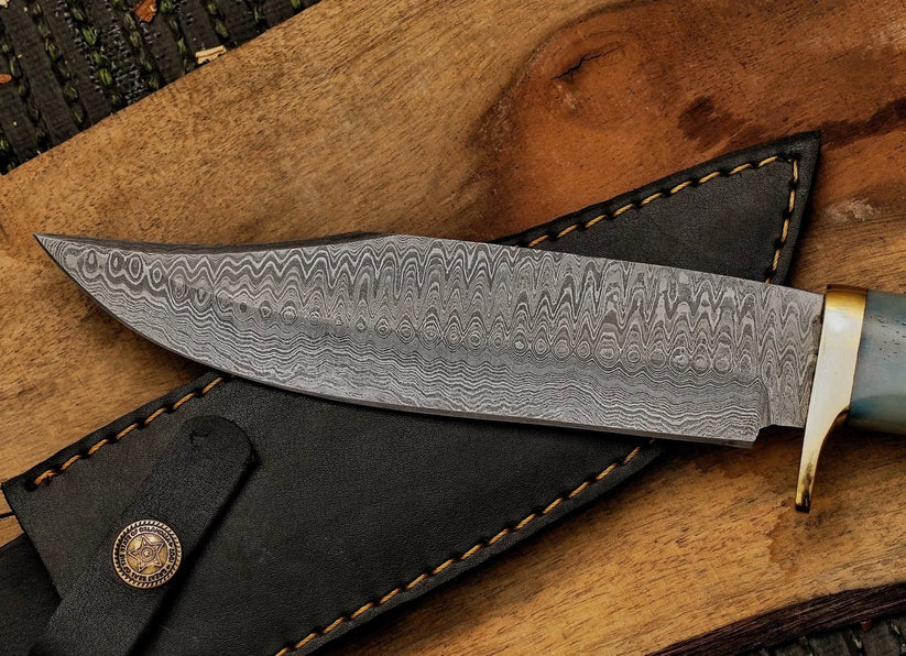 Handmade Damascus Steel Blade Outdoor, Hunting, Camping knife Fixed Blade With Leather Sheath Cover