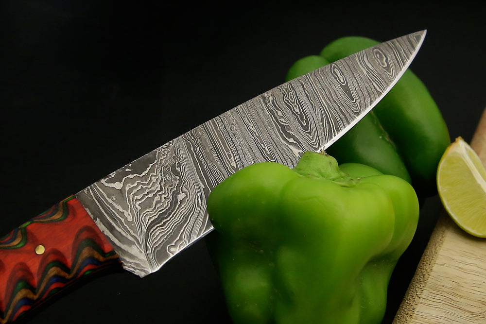 Custom Handmade Damascus Chef Set Wood Handle With Leather Roll Kit Bag