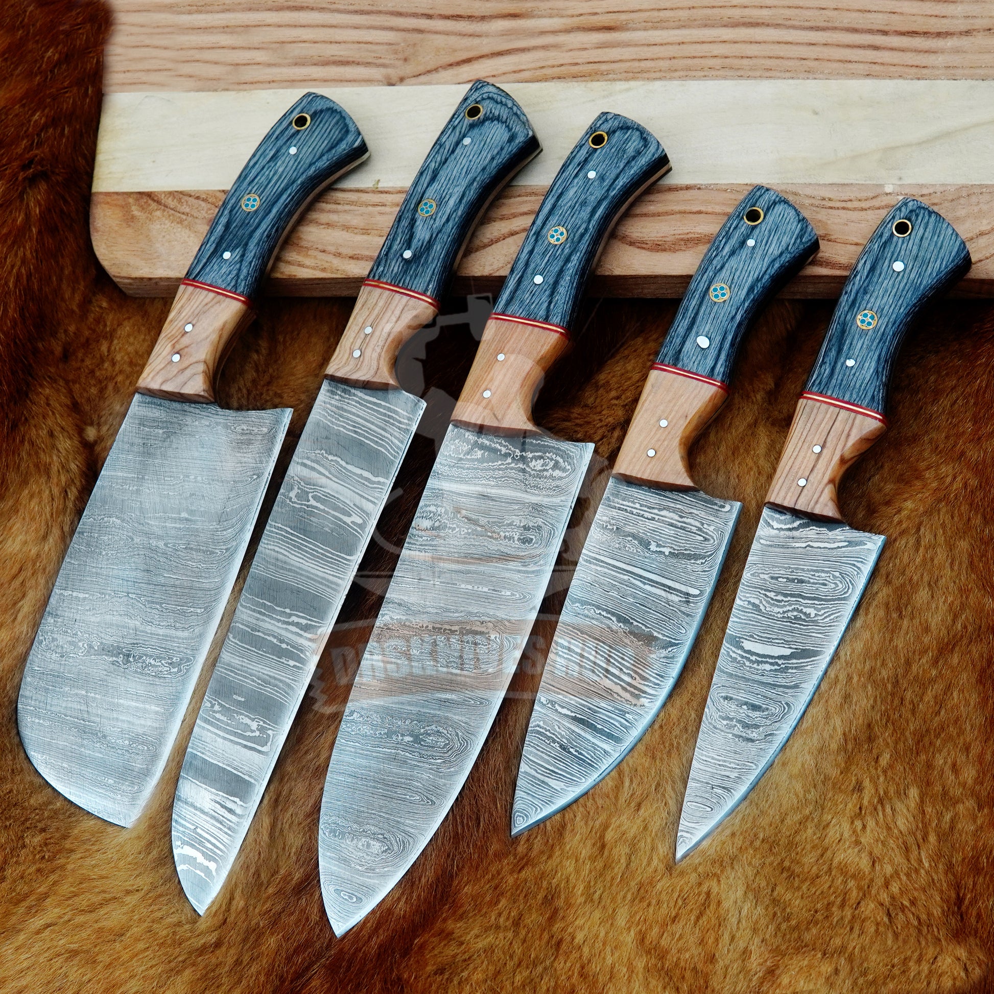 Hand Forged Damascus Chef Knife Set: 5-Piece Wood Handle Kitchen Knives set Christmas Gift | DRSKNIVES HUB