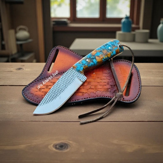 Rasp Steel Knife 3.7" – Turquoise Resin Handle EDC | DRSKNIVES HUB