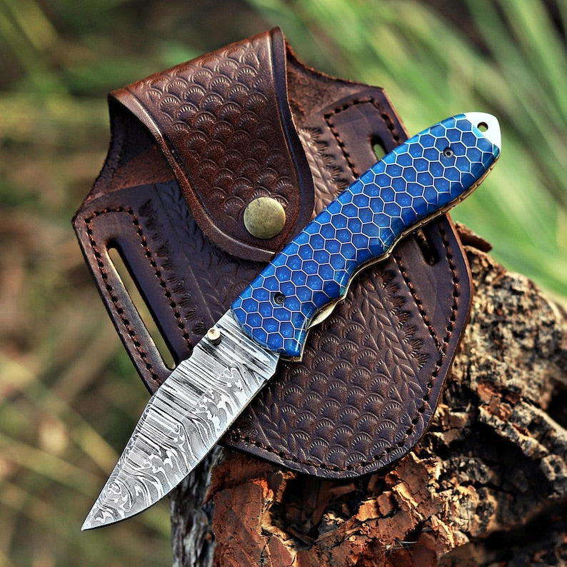 Custom Pocket knife with sheath Personalized hunting knife gift for him for men Christmas gift