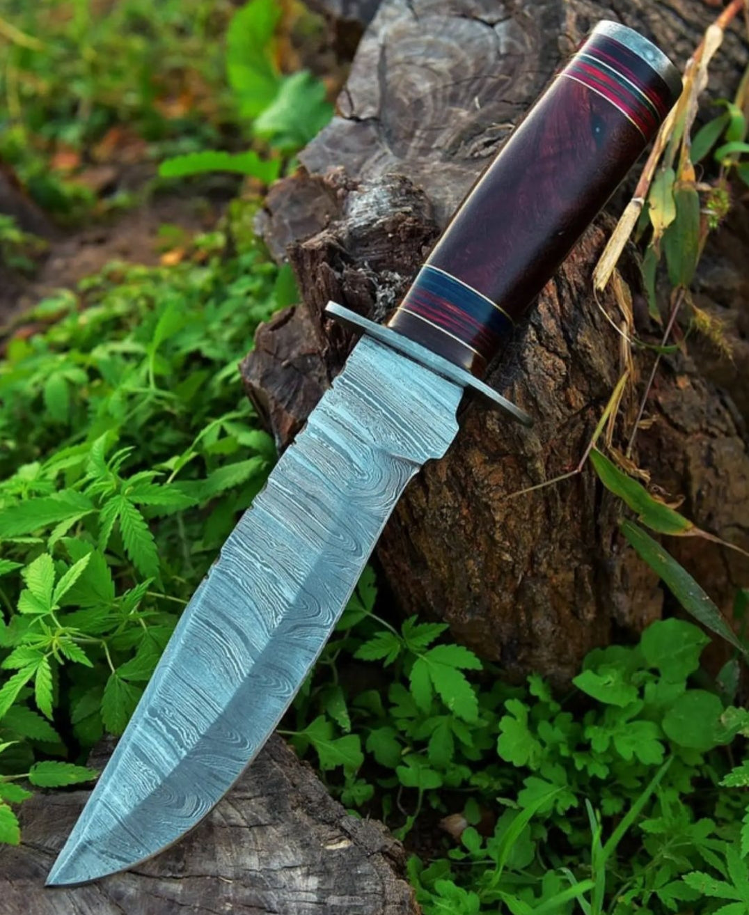 Handmade Damascus Steel Hunting Knife With Leather Sheath Cover