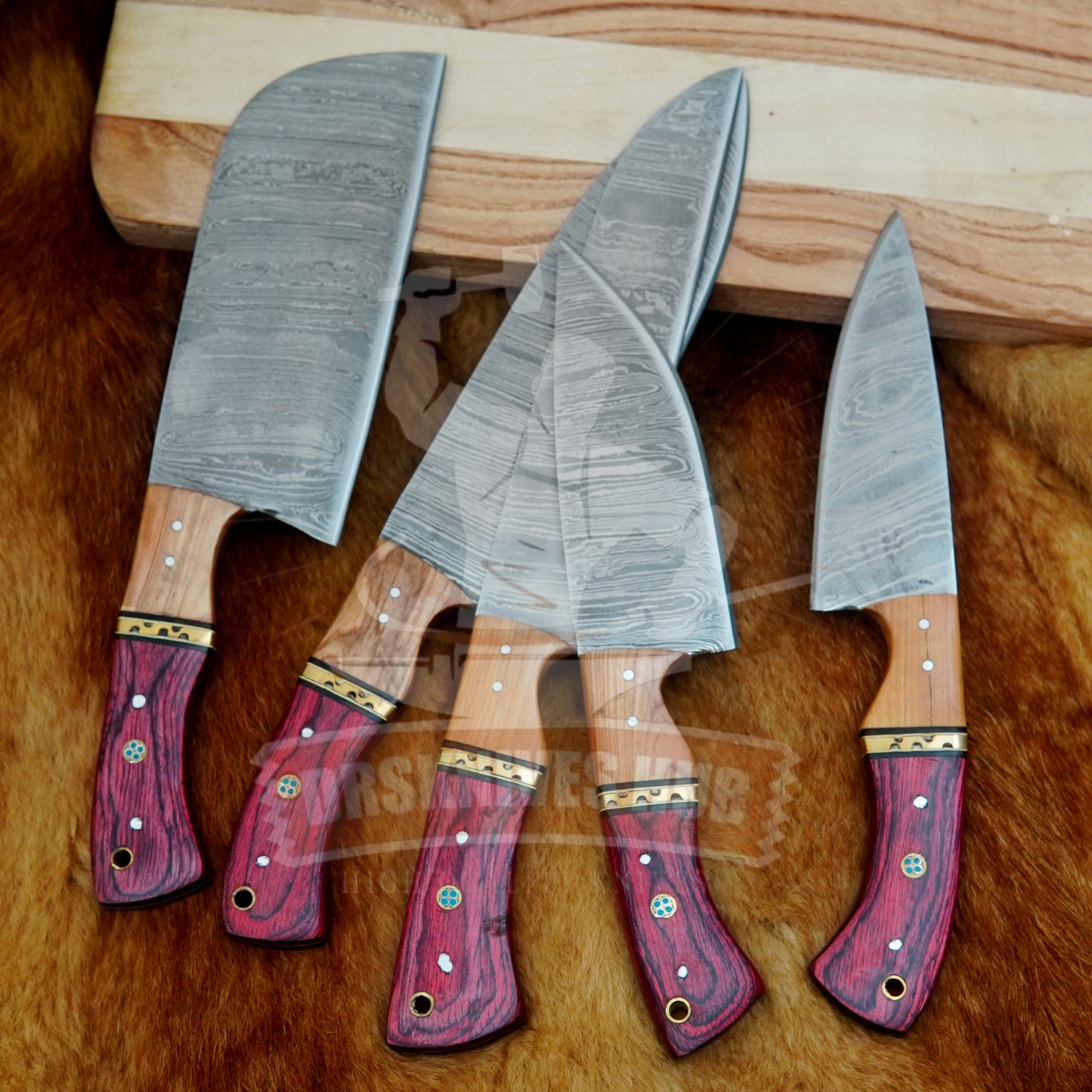Premium 5-Piece Handmade Damascus Chef Knife Set –  Wood Handles | DRSKNIVES HUB